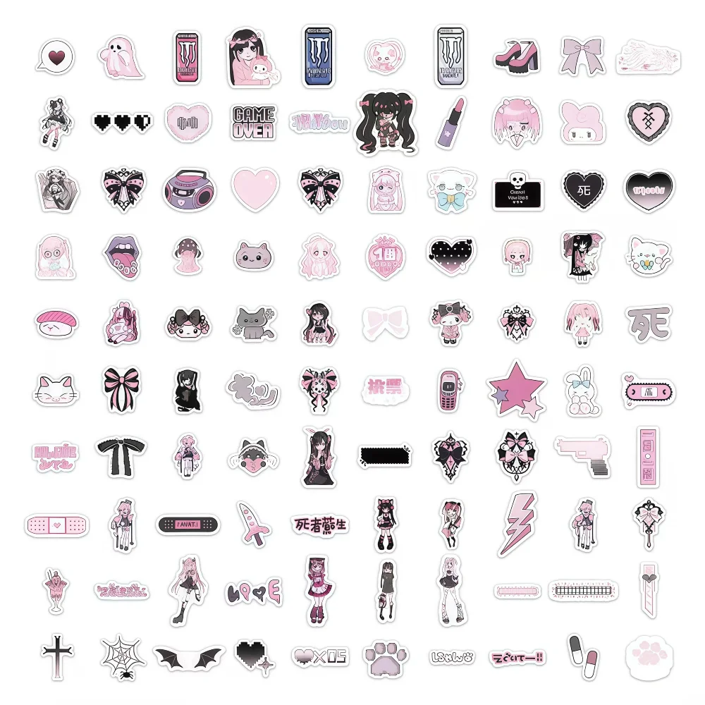 Gothic Lolita Sticker Set Japanese Gothic Anime Decals for Water Bottle Kawaii Aesthetic Stickers 100PCS