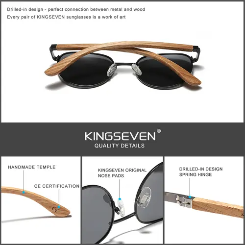 KINGSEVEN Sunglasses For Men UV400 Polarized Women’s  Eyeglass Frame Natural Wood Fashion Sun Glasses  Protection Eyewear - Image 3