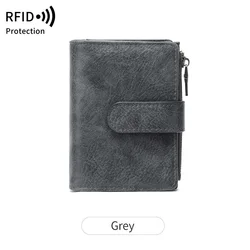 Vintage - Inspired RFID - Blocking Women's Wallet - Elegant Trifold Coin Purse with Zipper, Compact Organizer (QB377 - Gray)