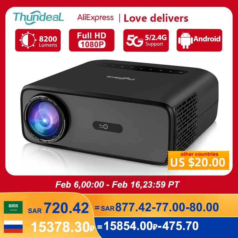 Mini Projector 4K 1080P Support, Portable Projector WiFi6