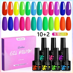 LILYCUTE 12-Piece Neon Pink Fluorescent Nail Gel Polish Set - Semi Permanent Soak-Off UV LED Gel Kit (55634)