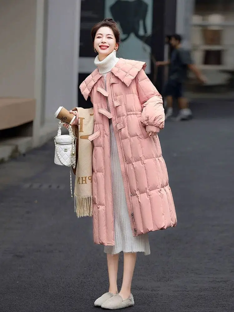 Baby Collar Down Jacket Women Winter Quilted Jacket Warm High End Chic Women's Clothing Button Long Sleeve Outerwear Pink Black