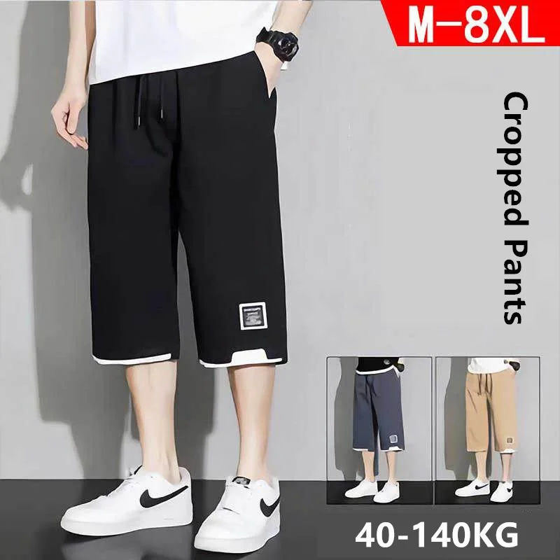 

Cropped Shorts Boys Long Khaki Black Green Knee Length Capri Trousers Plus Size 8XL 7XL 6XL Summer Loose Men Clothes Streetwear