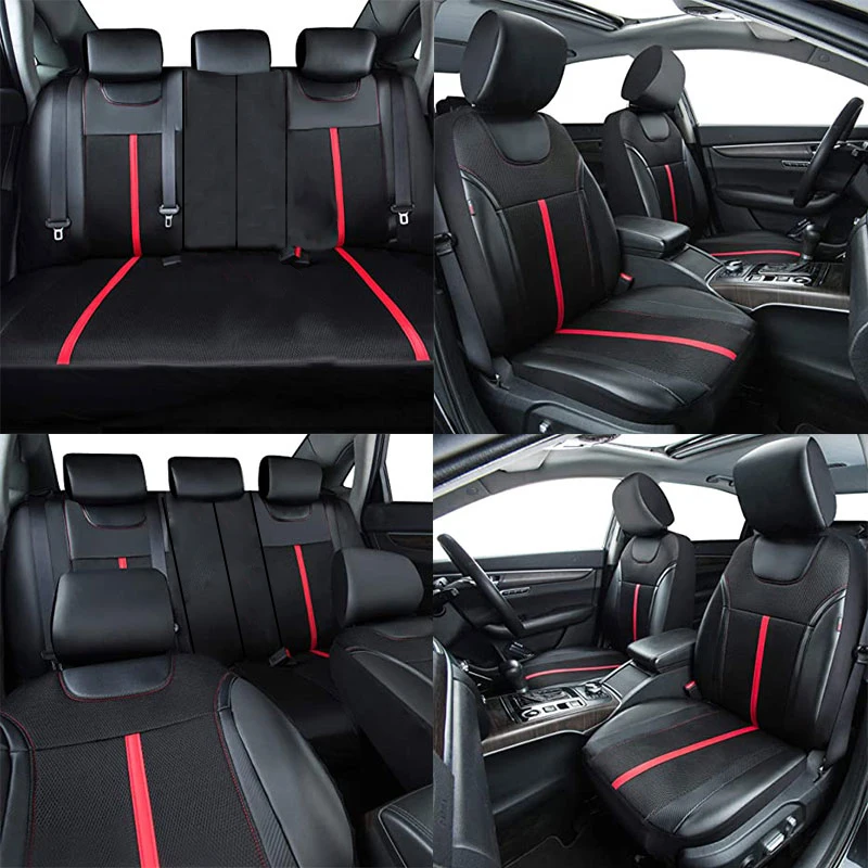 AUTOKING PU-Leder und Netzstoff Universeller Autositzbezug-Set Autozubehör Unisex Passend für die Meisten PKW SUV Van LKW Sitzkissen – Detail 2