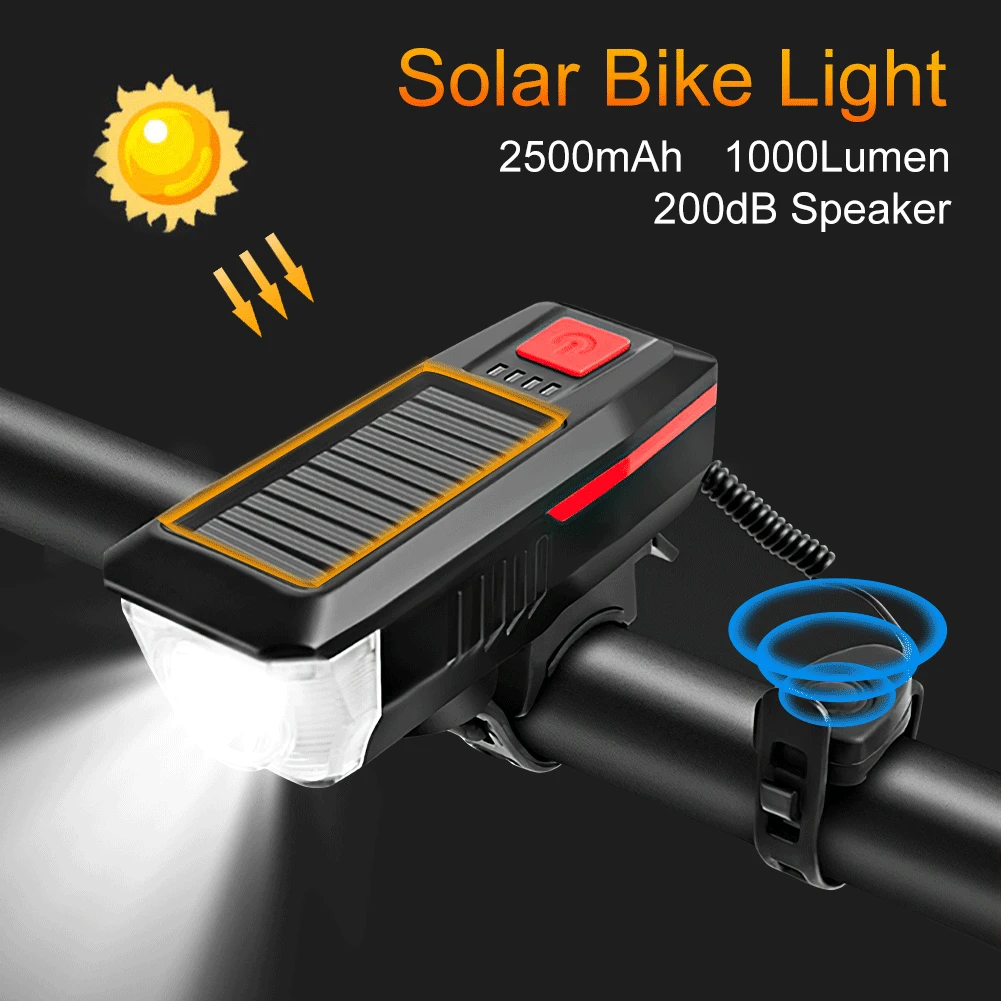 Bike Light Front Flashlight with Solar Horn Bicycle Mtb Waterproof