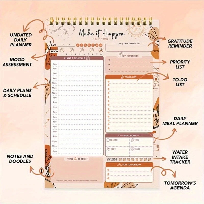 52 Daily Planner Sheets 6.5x10in Spring-Bound Notepad Planner Weekly Planner & Notebook & Schedule Organizer Stationery products 5