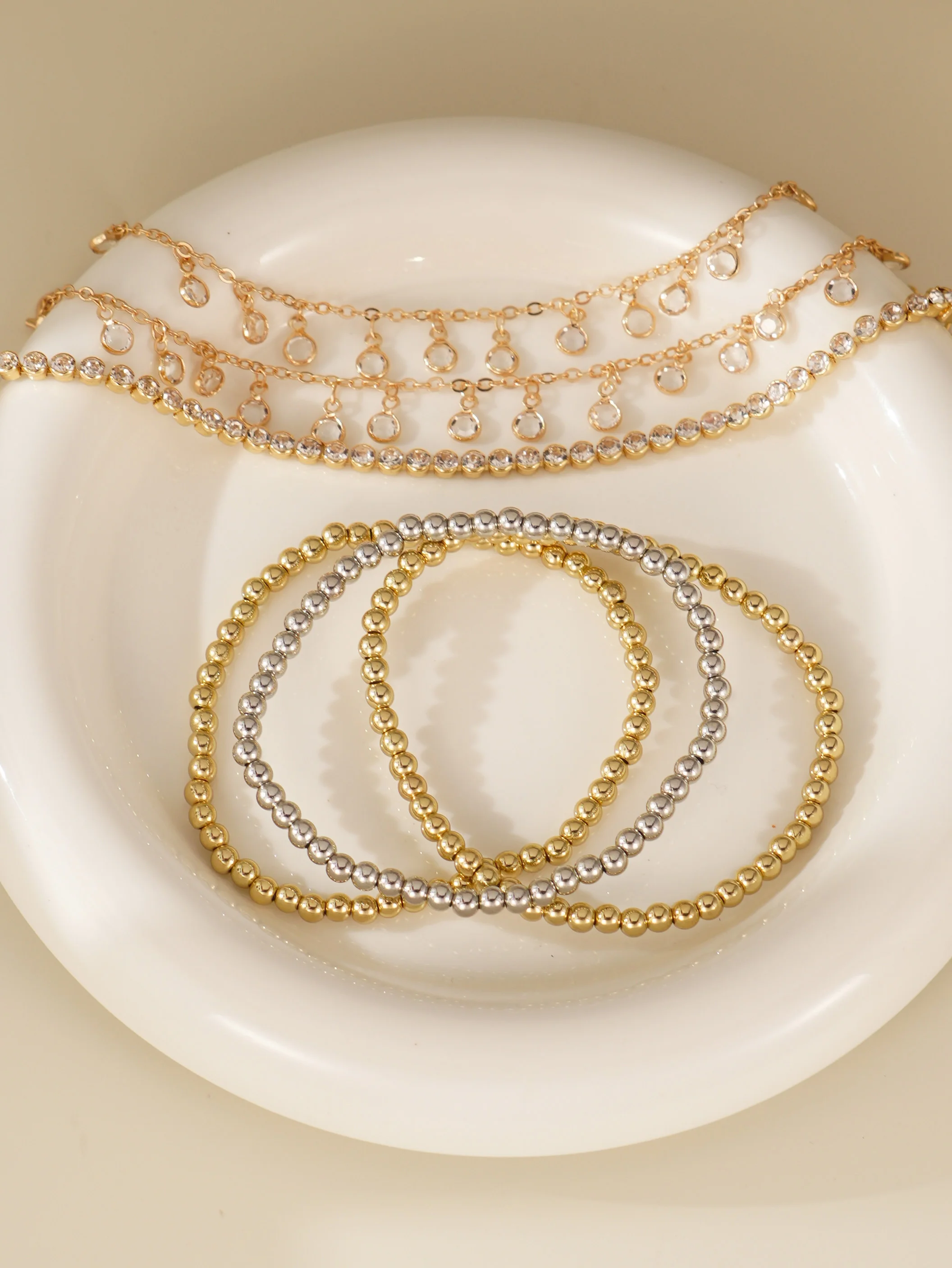 Womens Minimalist Stacked Set Necklace Copper/Bead Material