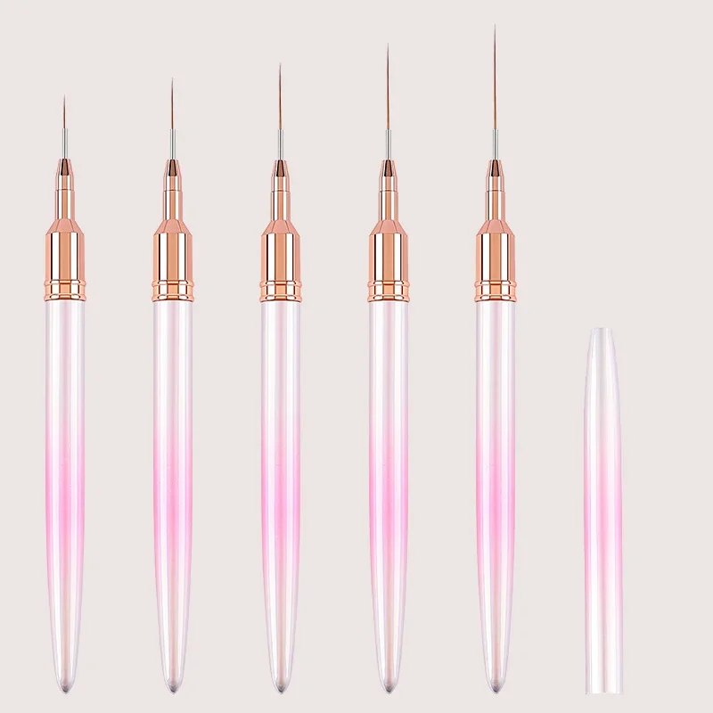 Gradient Nail Art Brush Acrylic French Stripe Line Painting Drawing Flower Pen Metal Handle Gel UV Polish Drawing Liner Brushes