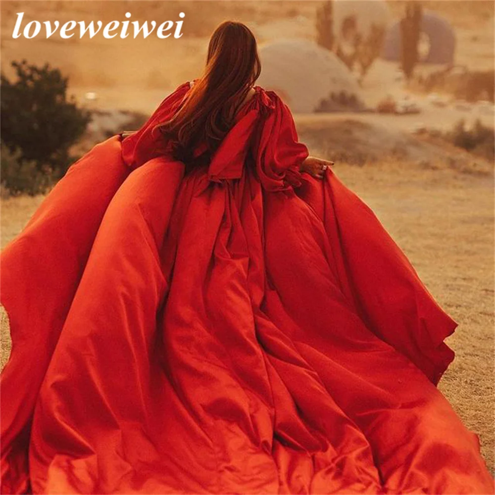 Фото Вечерние платья Loveweiwei трапециевидного силуэта с V-образным вырезом, платья с длинным рукавом для выпускного вечера, оранжевые платья со шлейфом для выпускного вечера, платья для вечеринки №2