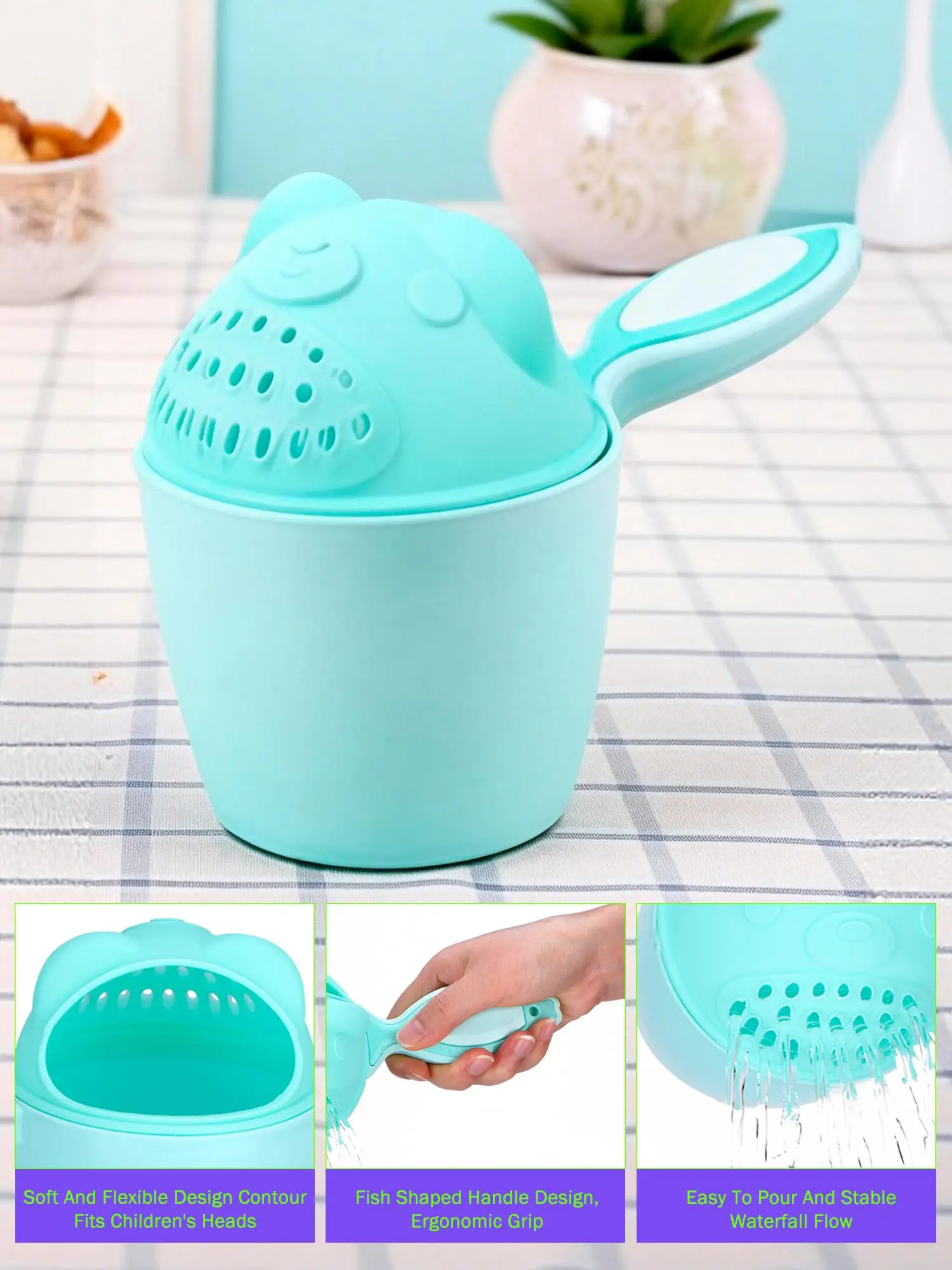 Tazza per il lavaggio della testa del bambino, tazza per shampoo, tazza per il lavaggio del viso per neonati e bambini, tazza per il risciacquo con protezione per gli occhi - immagine 3