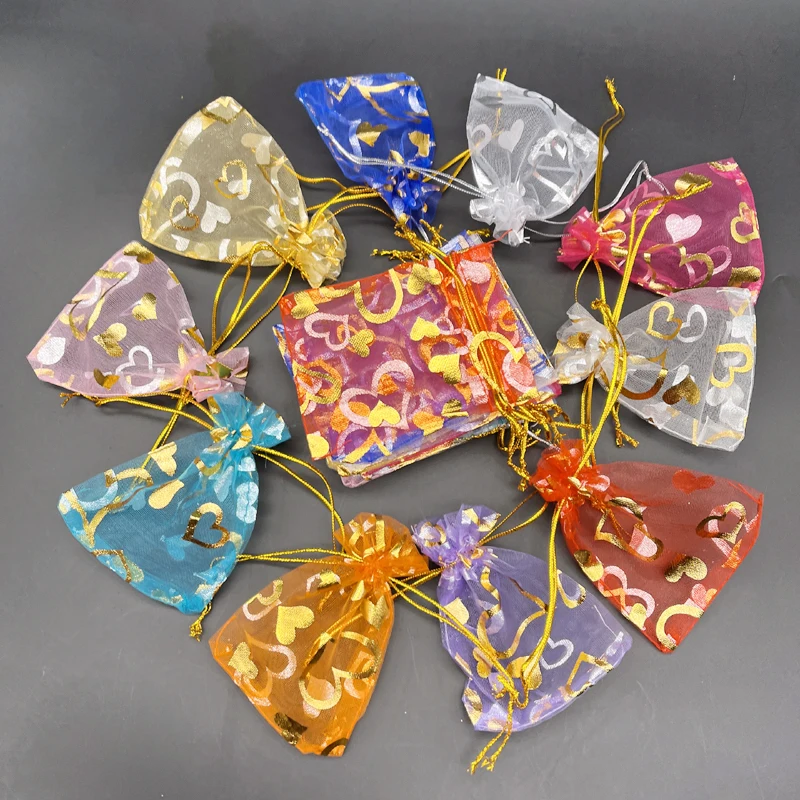 1000 stücke Herz Geschenk Taschen Kordelzug Verpackung Taschen Liebe Lagerung Tasche Mesh Geschenk Tasche für Weihnachten Geschenk Beutel Kleine Organza beutel