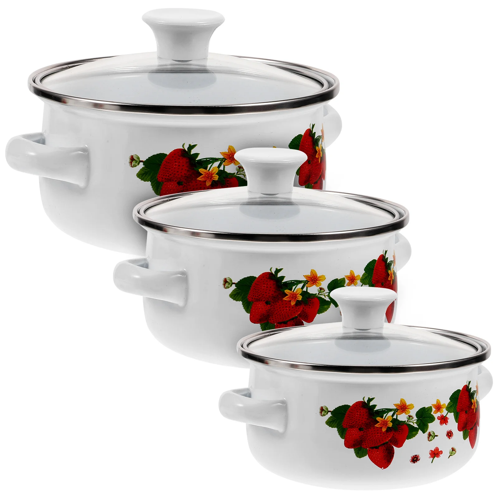 

Kitchen Enamel Stockpot Lid Retro Cooking Pot Non Stick Soup Pot Floral Simmer Pot