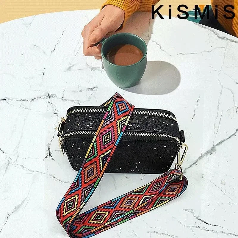 Embroidered Colorful Nylon Crossbody Strap for Women - Adjustable Fashion Shoulder Bag Accessory