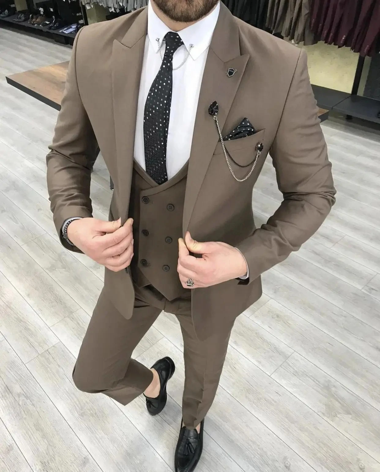 Slim Fit Ivory Male Suits One Button Double Breast Vest Groom Wear Wedding Suit For Men 3 Pieces Suit Set Blazer Costume Homme