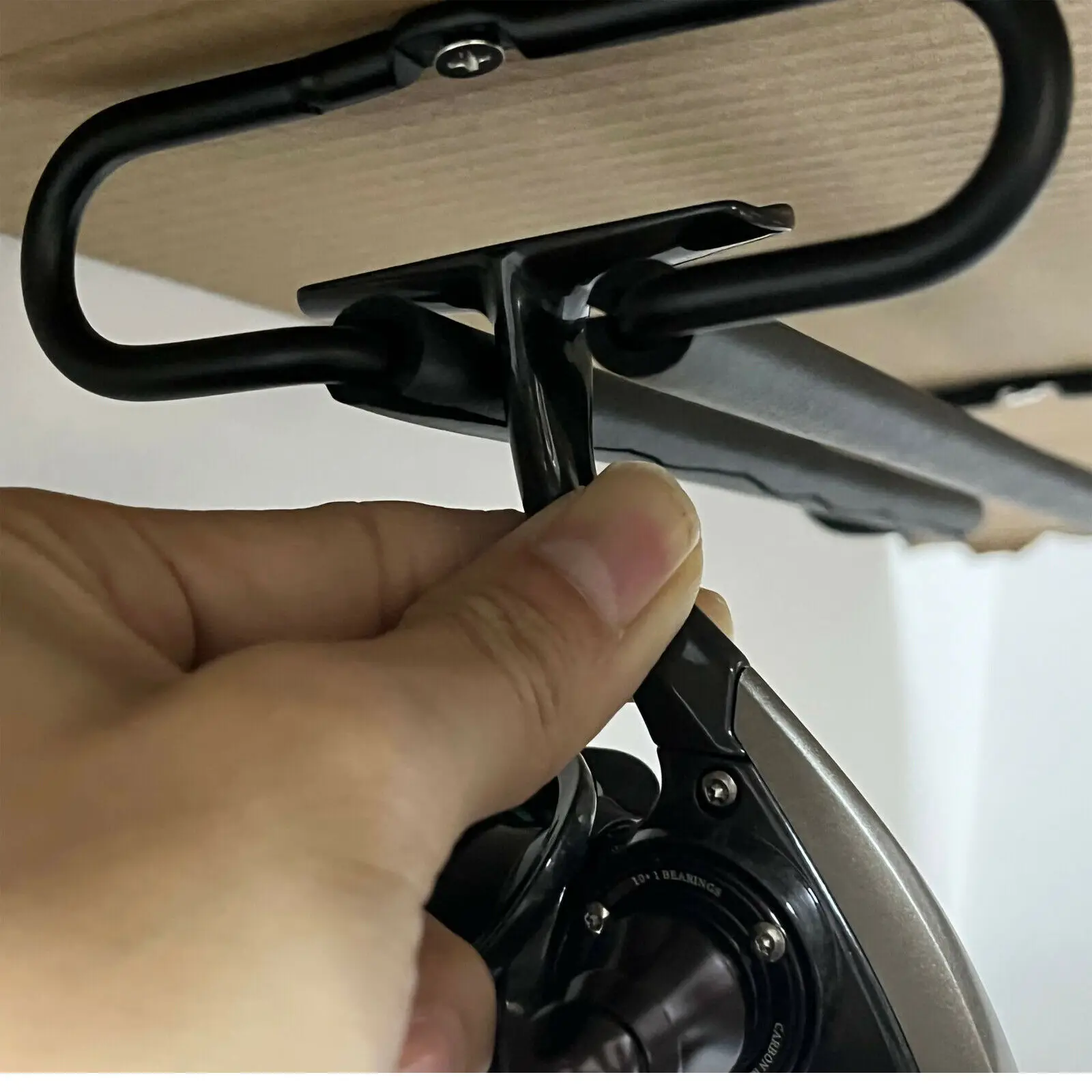 Fishing Reel Rack Ceiling Mount Spinning Reel Holder Storage Wood Cabin Garag 4