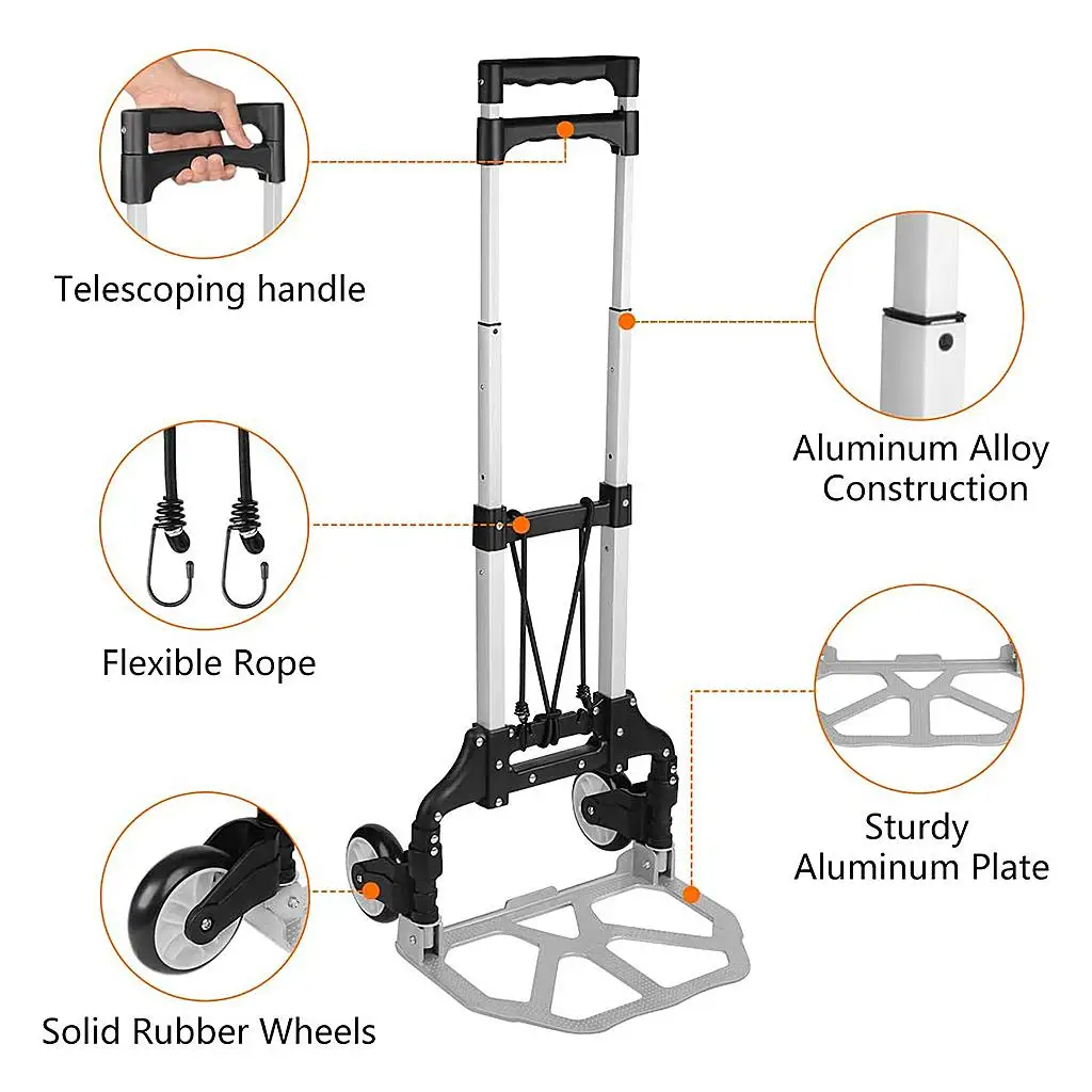 Heavy Duty Aluminum Alloy Folding Hand Truck Portable Barrow Trolley Travel Luggage Shopping Cart