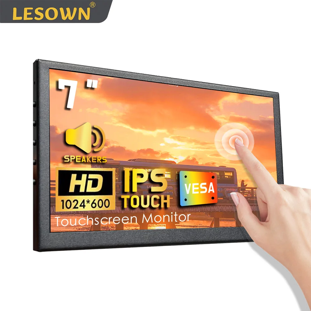 Lesown Small Hdmi Usb Touchscreen 7 Pollici Mini Monitor Ultrawide Ips 1024X600 Con Altoparlanti Estensore Dello Schermo Del Monitor Del Pc Portatile