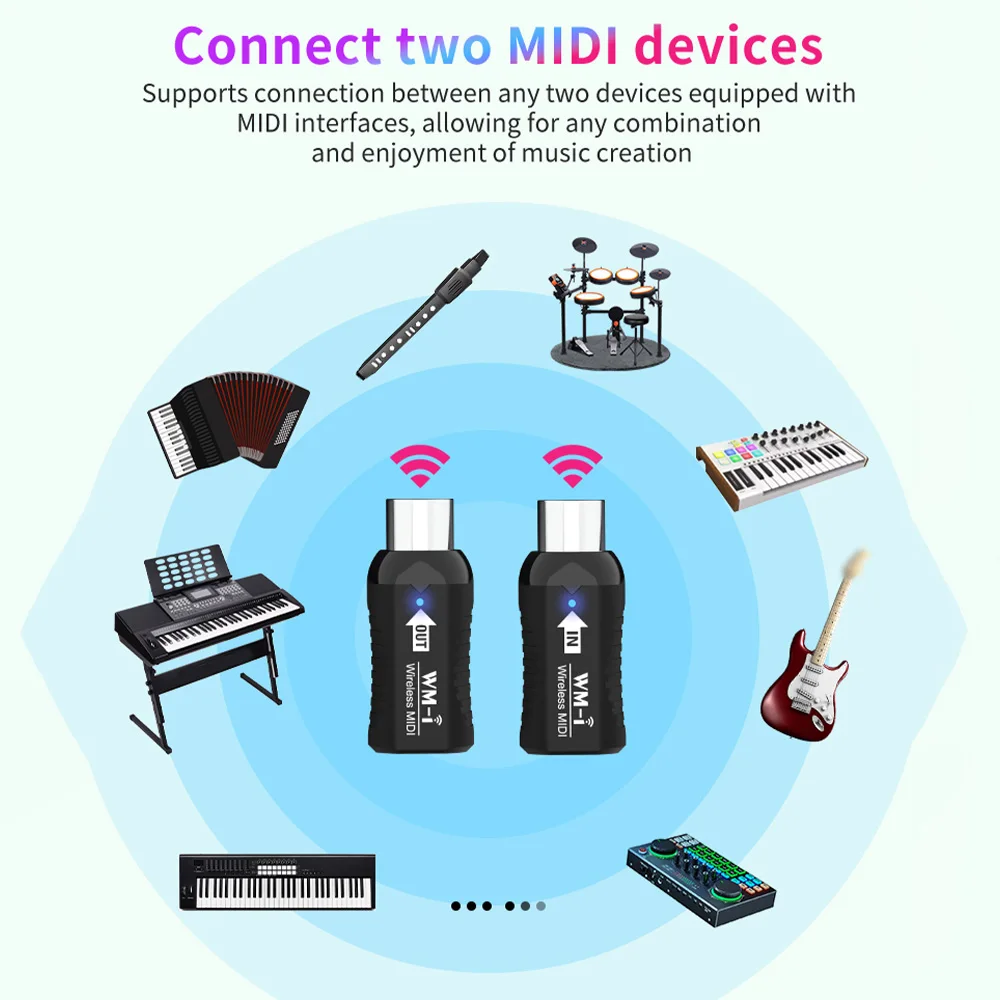 Audio Adapter Audio Adapter Set MIDI Wireless Adapter Wireless MIDI Adapter Rechargeable Audio Transmitter Receiver 2.4GHz Ultra-Low Latency Built-in Silent Portable MIDI Connector