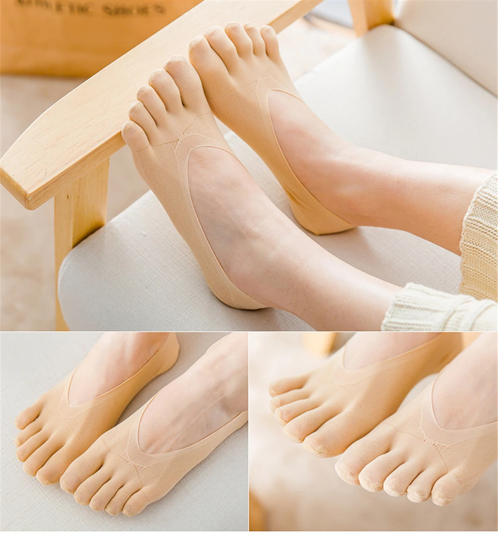 Damen Sommer Fünf-Zehen-Socken Ultradünne Lustige Unsichtbare Zehensocken Silikon Rutschfeste Anti-Reibungs-Fußschützer – Detail 40