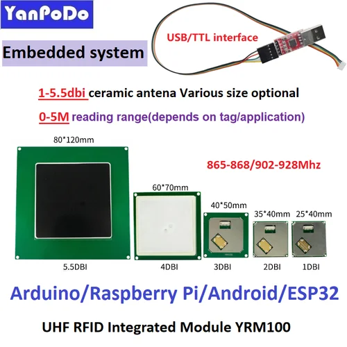 Yanpodo-UHF RFID 모듈 Arduino 보드 1-15M 장거리 RFID 모듈 UHF 리더, 라즈베리 파이 안드로이드 USB TTL UART 무료 SDK 5