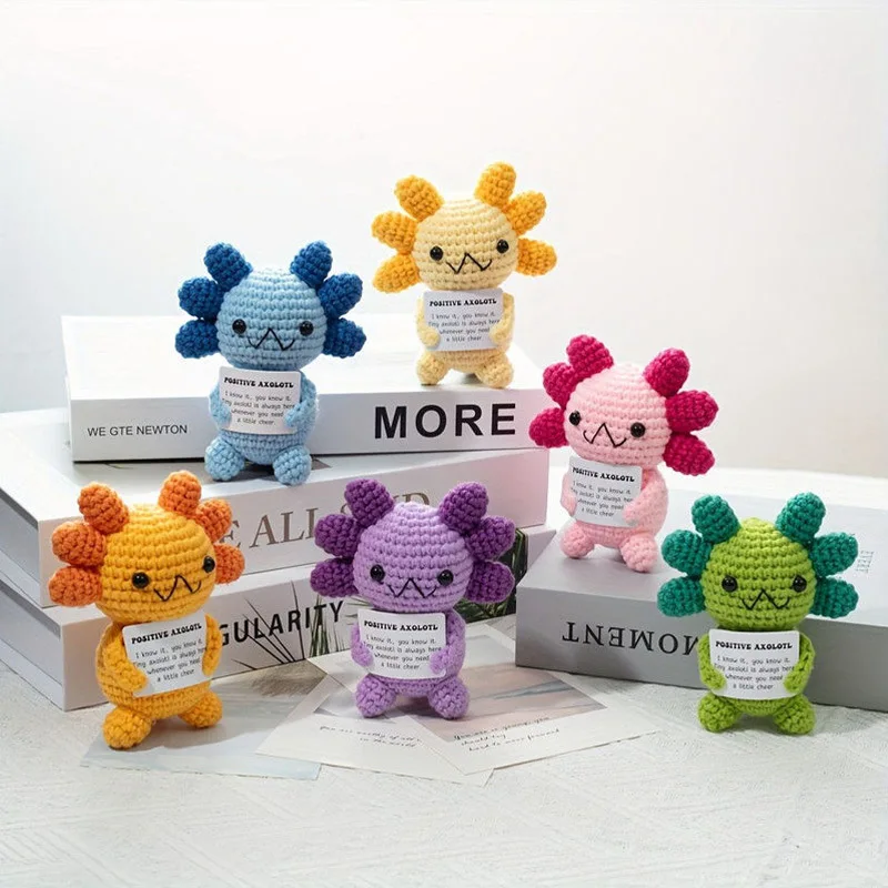 New Positive Energy Goose Hug Pocket Mini Handmade Plush Wool Knitting Doll with Card Funny Christams Gift Home Room Decoration