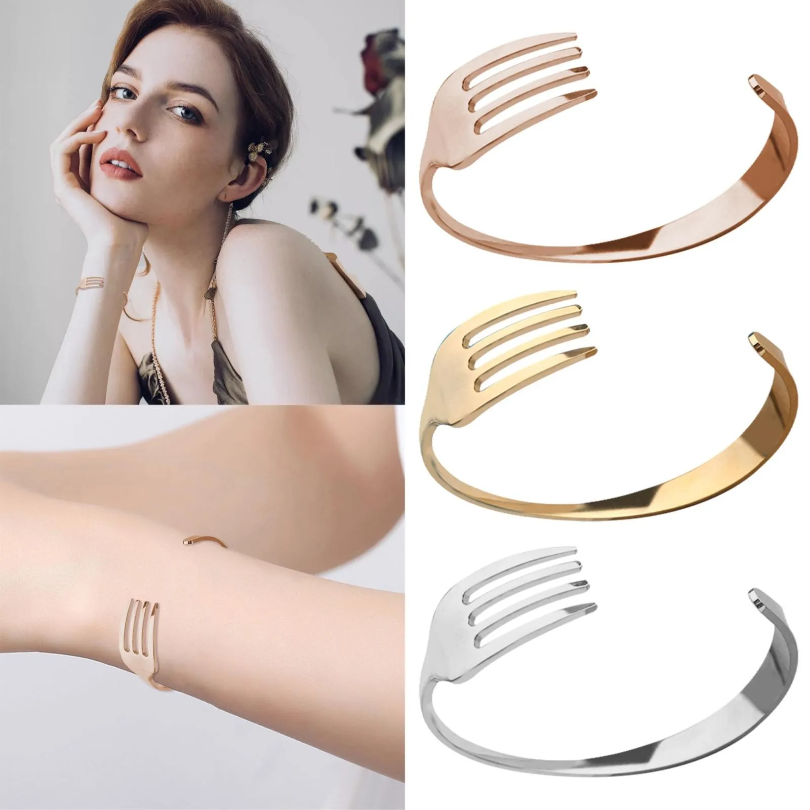 Creative Stainless Steel Fork Bracelet Gift Couple C Type Open Bracelet Watch Altimeter Cheap Things With
