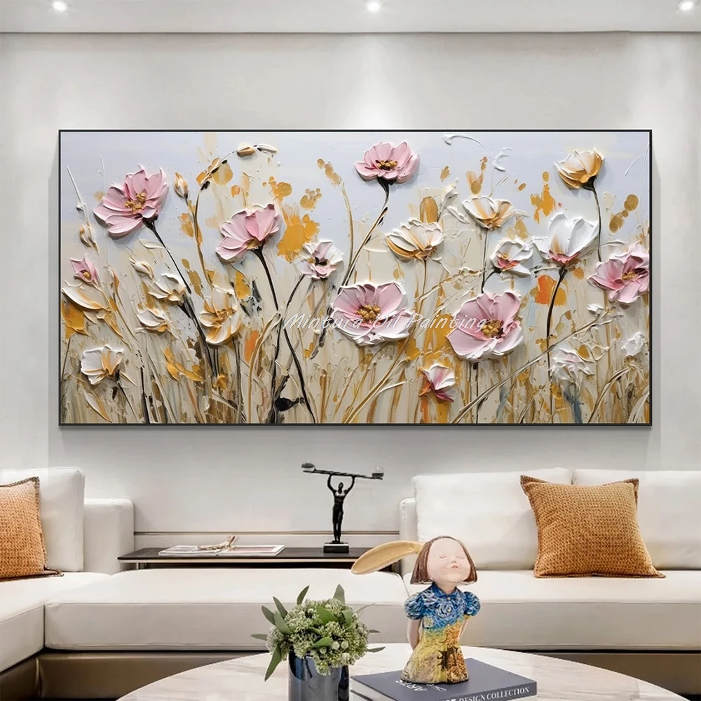 Mintura,100% Handpainted 3D Knife Flower Oil Painting on Canvas,Modern Home Decor,Wall Art Picture,Abstract Texture Large Poster 1