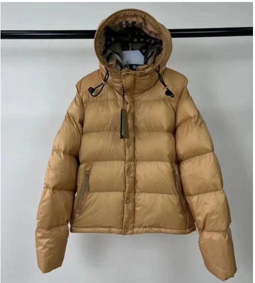 thumbnail image 1 of Chaqueta de plumas de ganso gruesa con mangas extraíbles para hombres y mujeres, chaqueta de plumas para parejas, chaqueta holgada informal con capucha de invierno, verde militar, 1 of 4