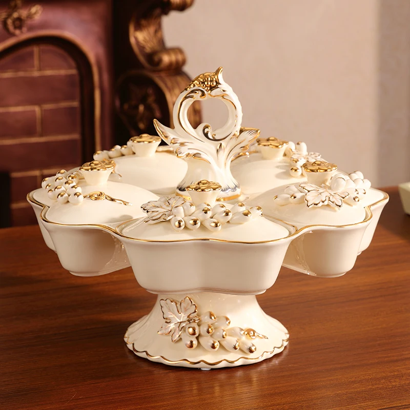 

Fruit Plate Ceramic High-End Creative Rotating Dried Fruit Tray Compartment Living Room and Tea Table Decoration