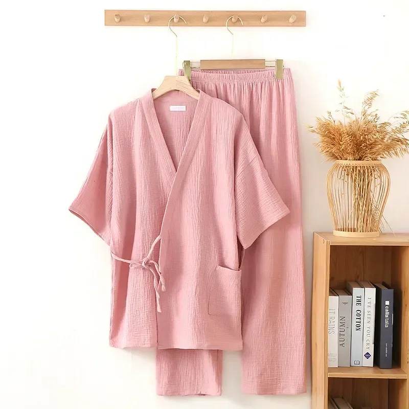 

Loungewear With Short-sleeved Top for Trousers Pajama Set Couple Women's Comfortable Stylish Perfect Cotton Gauze Crepe