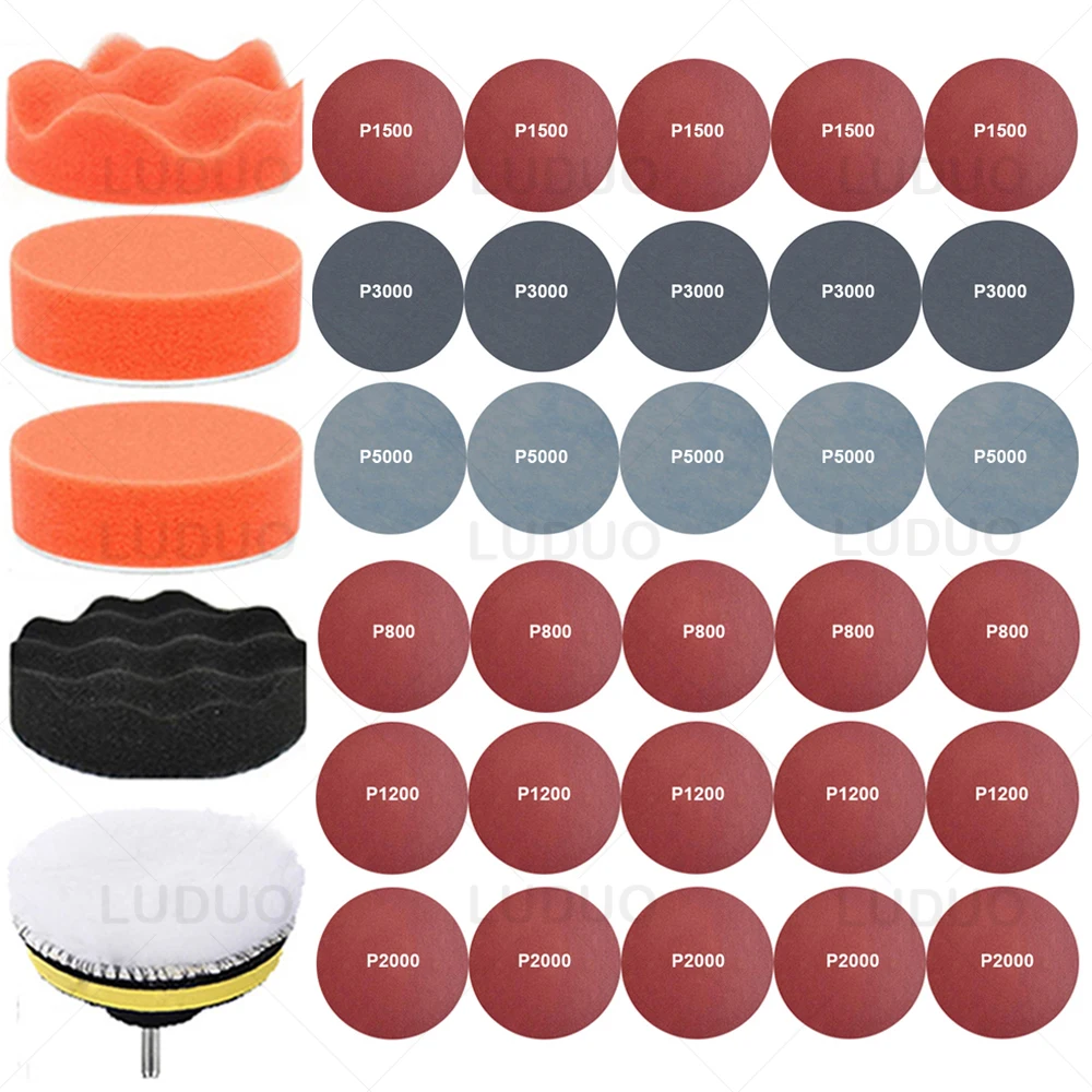 45/30/15PCS 3 Inch Sanding Discs Polishing Waxing Sponge Headlight