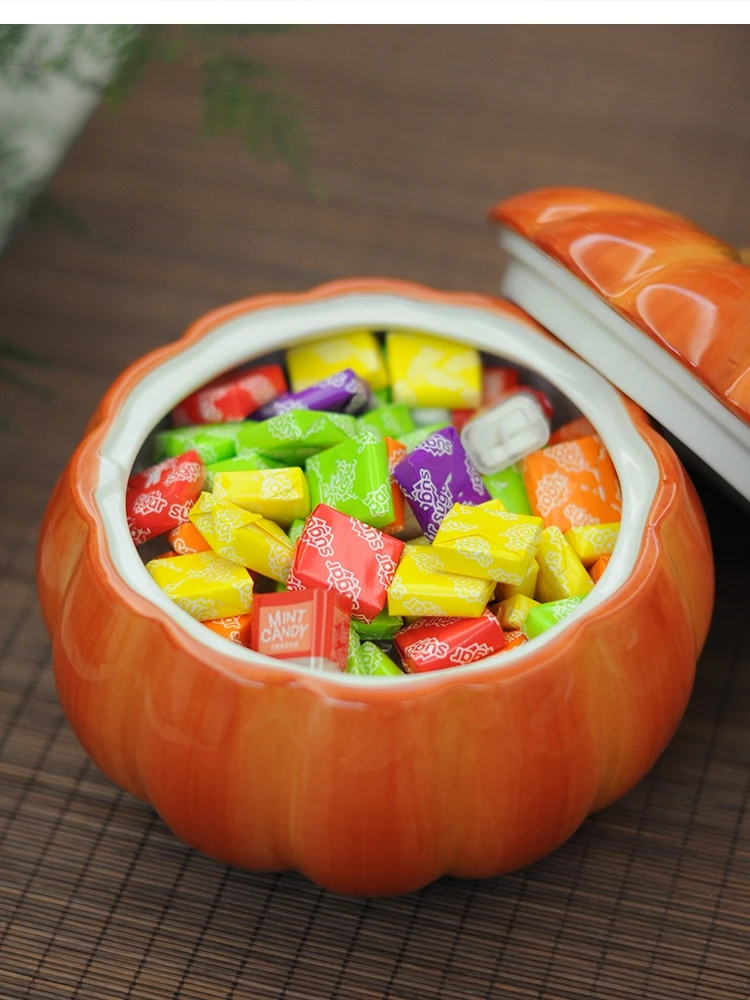 Sculpture Ceramic Pumpkin Candy Storage Jar Home Decor Living Room Decoration Dried Fruit Kitchen Food Container