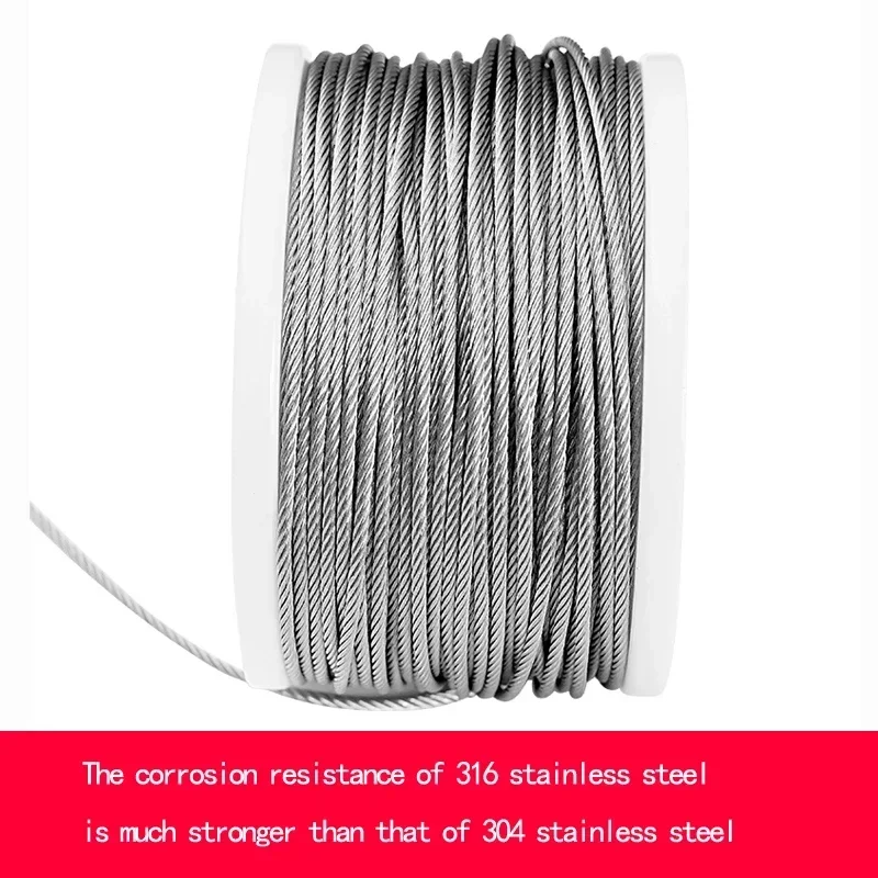 Standard 316 Stainless Steel Wire Rope Cable Diameter 0.6~4mm for Seawater