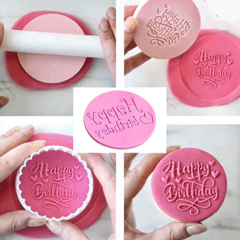 Acrylic Cookie Embosser Mold Happy Birthday Pattern Cake Stencil