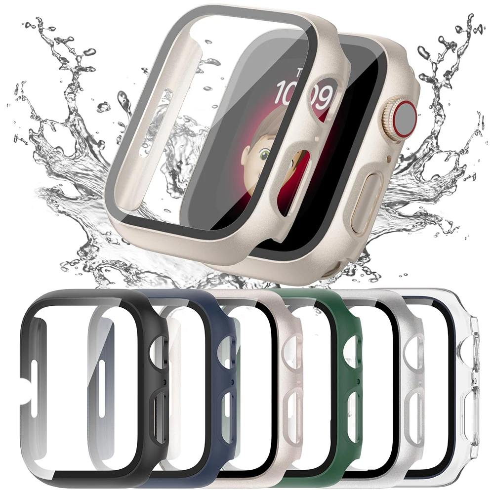 Vetro + Cover Per Apple Watch Case Series 8 7 6 5 4 3 Se 44Mm 45Mm 42Mm 41Mm Iwatch Screen Protector Per Apple Watch Accessori