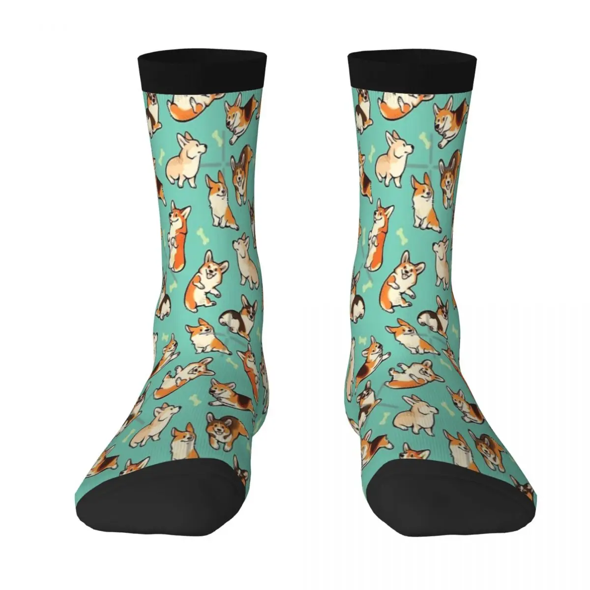thumbnail image 1 of Jolly Corgis In Green Design Theme Socks Accessories for Female Male Flexible Dress Socks, 1 of 4