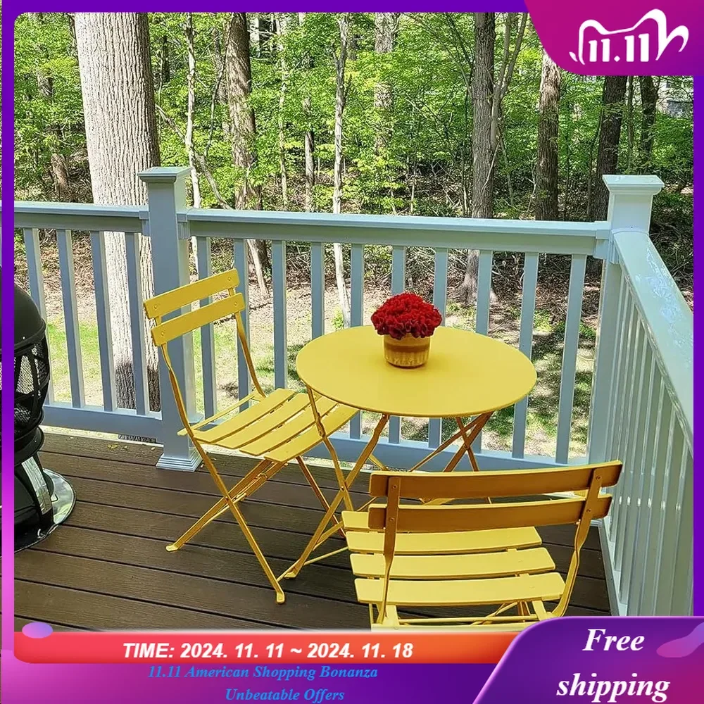 3-Piece Bistro Table and Chairs, Wrought Iron Bistro Set, Anti-Rust, Waterproof Folding Cafe Table and Chairs Set of 2