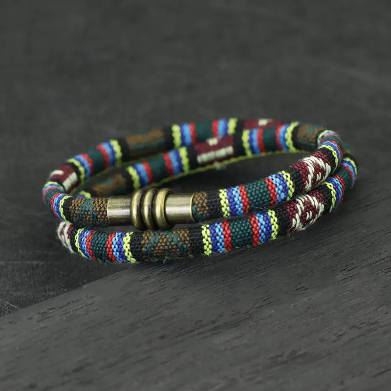 Tibetan Symbol Cord Chain Bracelet with Magnetic Clasp