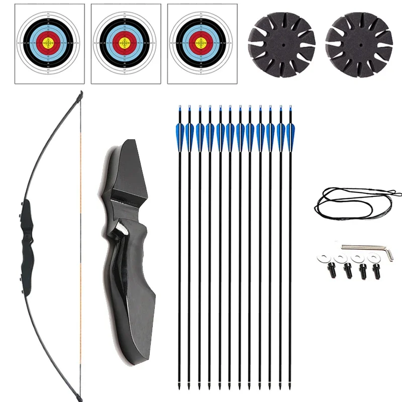 

Straight Wooden Bow 30/40lbs with 12pcs Mixed Carbon Arrows Taken Down Bow Hunting Long bows Sport Shooting Practice Archery Bow