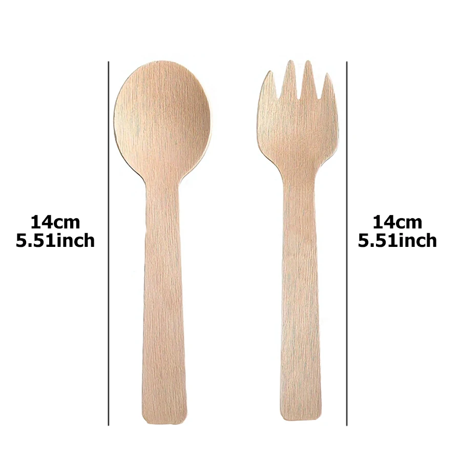 50/100PCS 14cm Disposable Wooden Spoon and Fork Set – Eco-Friendly Biodegradable Tablew... - SKU WSF17188 - UGI Packaging
