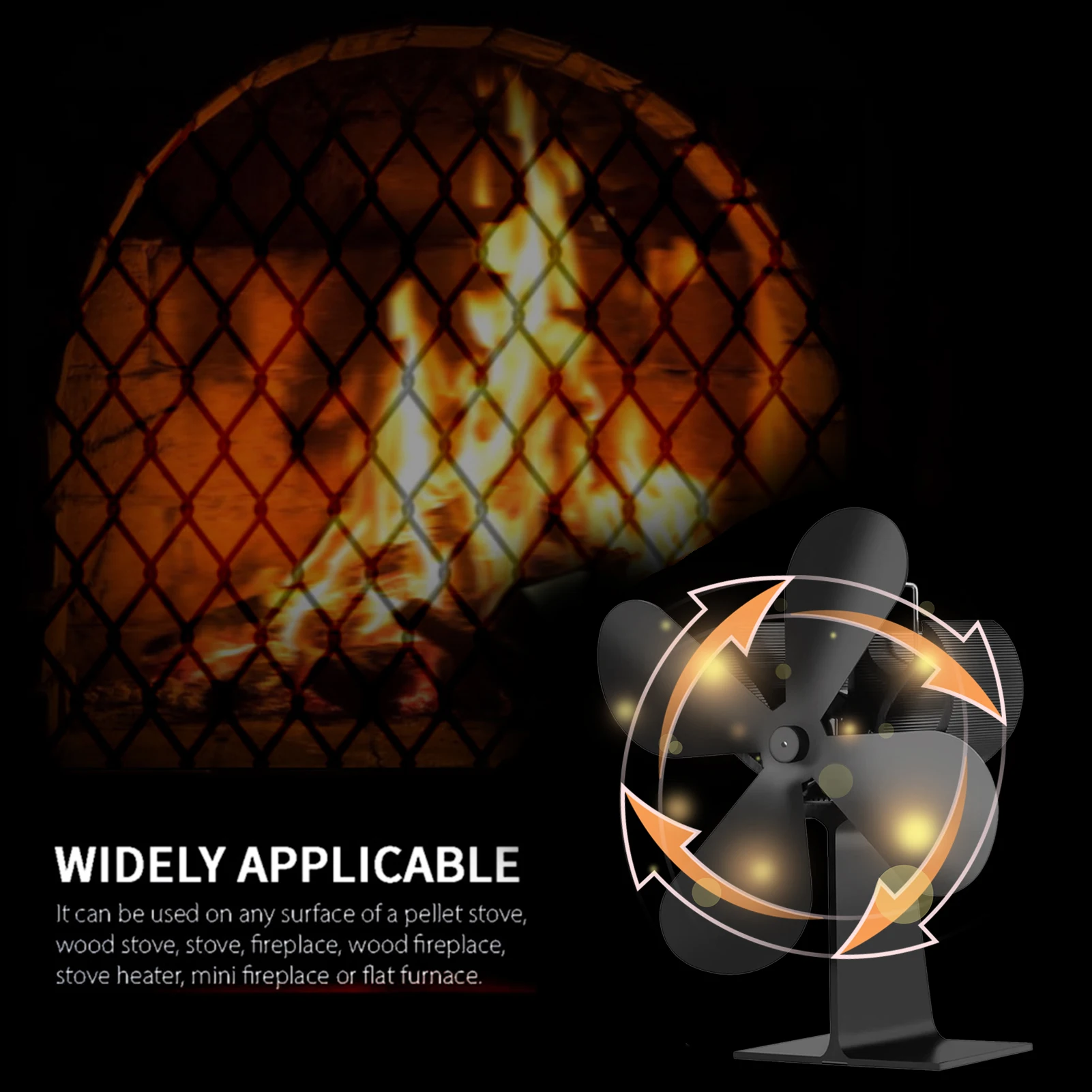 Fireplace Fan Heat Powered Stove Fan Black 4 Blades Quiet Fireplace Efficient Heat Distribution Stove