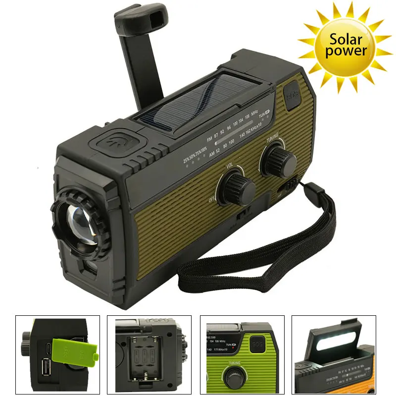 

4000mAh FM Radio AM WB NOAA Multifunctional Solar Hand Crank Weather Radio USB Charging Emergency LED Flashlight Power Ban