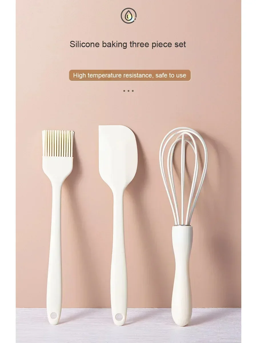 Description Picture 2 of item3 Pieces Baking Set Food Grade Silicone Heat Resistant Cream Scraper Egg Beater Grease Brush Kitchen Cake Baking Tools