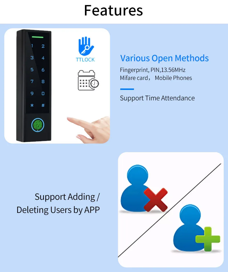 TTLOCK Bluetooth RFID Fingerprint Access Control Keypad Smart Phone Entry Waterp