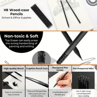 5pcs Premium HB Pencil with Eraser - Luxury Black Wood, Smooth Writing and Drawing Pencil - Durable and High-Quality, Sketching 5