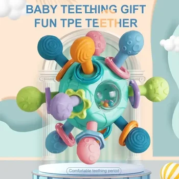 Baby Toys 0 12 Months Rotating Rattle Ball Grasping Activity Baby Development Toy Silicone Teether Baby Sensory Toys for Babies 1
