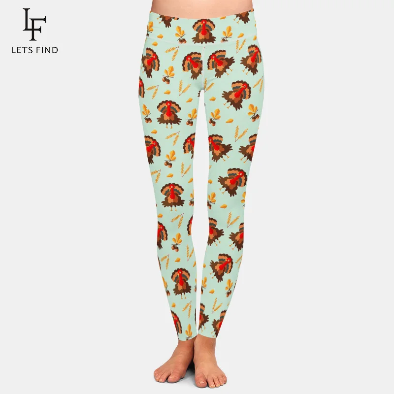 LETSFIND 3D Thanksgiving Turkey Print Leggings High Waist Elastic