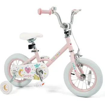 Children's 12-18 Inch Bike with Training Wheels, Adjustable Seat & Handlebar, Pink/Purple for Ages 3-8