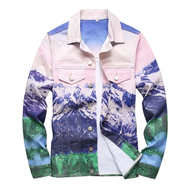 Men 3D Digital Print Denim Jacket Trendy Mountain Forest Painted Coat  Streetwear Stretch Cotton Top Outerwear - AliExpress