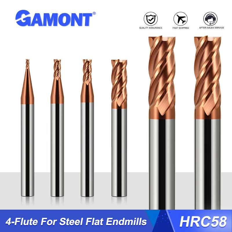 

GAMONT HRC58 4-Flute Tungsten Steel Carbide Nano Coating Flat Endmill CNC Machinery Machining Milling Cutter Tools